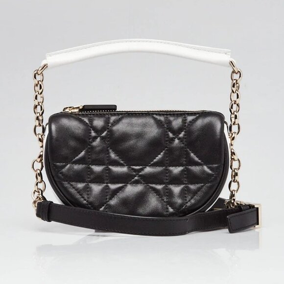 Christian Dior Black/White Cannage Quilted Leather Micro Vibe Shoulder Bag - Picture 1 of 11